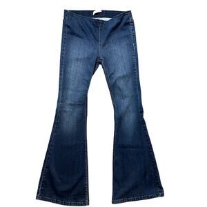 Free People Womens Pull On Flare Jeans Sz 28 Dark Wash MidRise Bell Bottom Denim